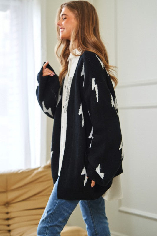 Lightning Bolt Oversized Open Sweater Cardigan