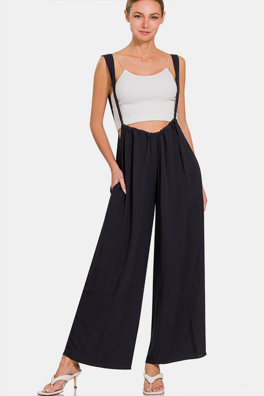 Celine Tie Back Suspender Jumpsuit with Pockets