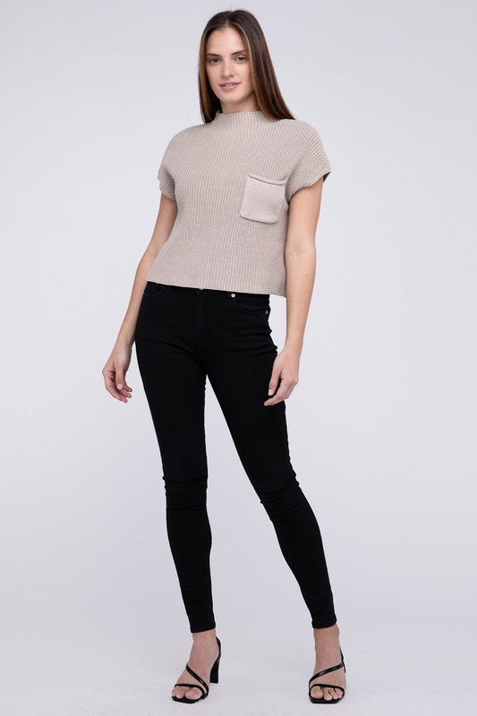 Rae Mock Neck Short Sleeve Cropped Sweater