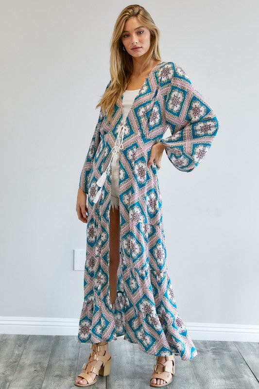 Brynlee Printed Long Sleeve Loose Kimono