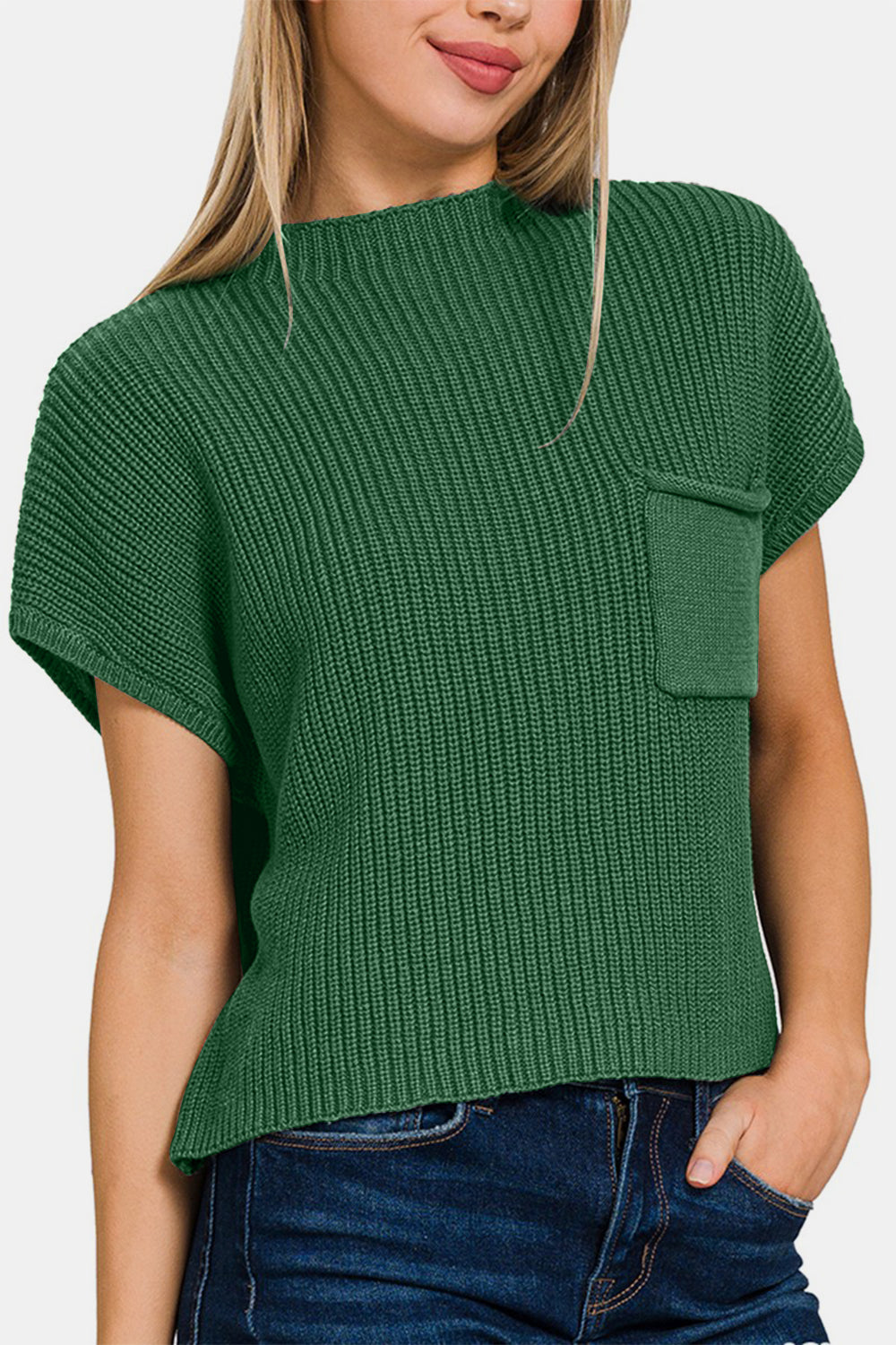 Rae Mock Neck Short Sleeve Cropped Sweater