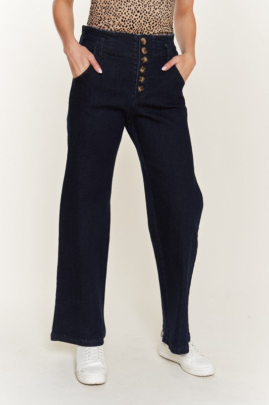 HIGH WAISTED BUTTON WIDE LEG JEANS