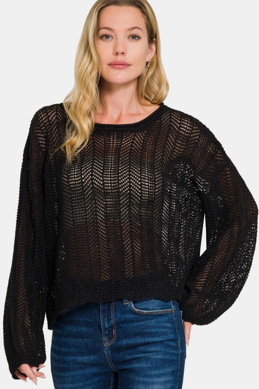 Aunie Hollow Out Long Sleeve Knit Cover Up